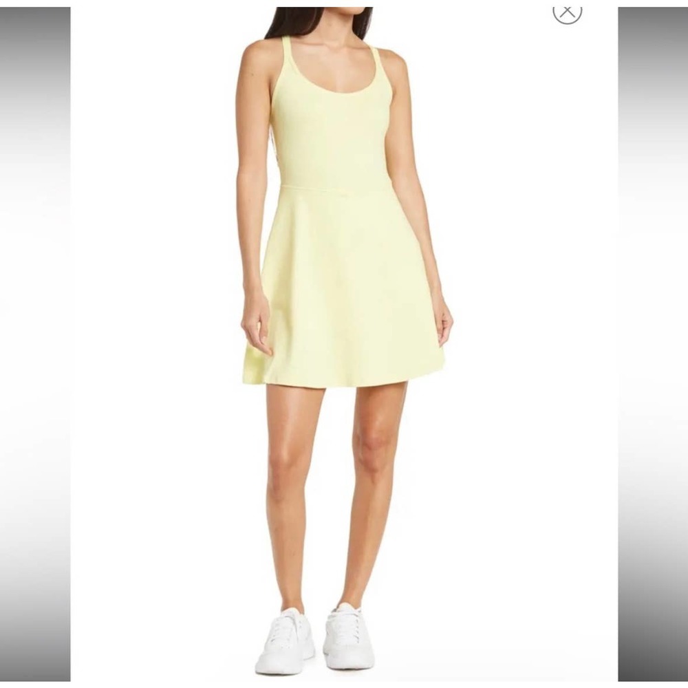 Zella Womens Dress Yellow Crossback Scoop Neck Spaghetti Strap Sporty L New